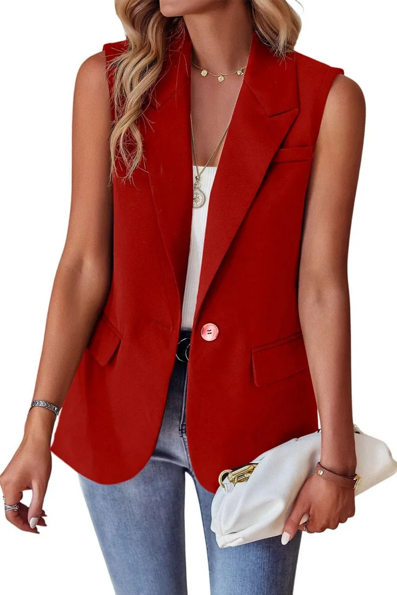Chouyatou Women's Casual Business Blazer Vest Sleeveless Open Front Blazer Waistcoat with Pockets