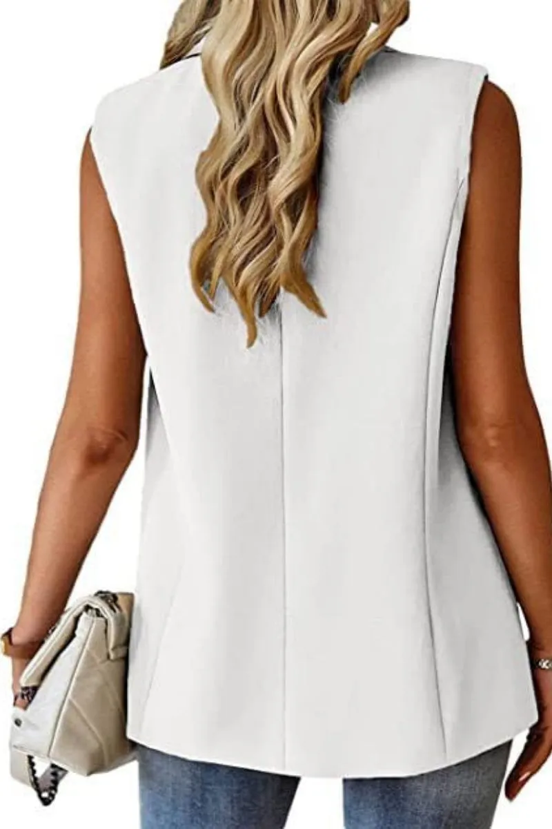 Chouyatou Women's Casual Business Blazer Vest Sleeveless Open Front Blazer Waistcoat with Pockets