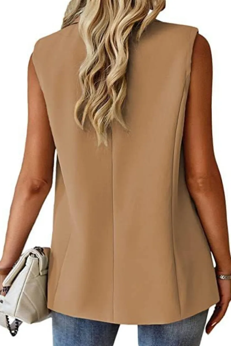 Chouyatou Women's Casual Business Blazer Vest Sleeveless Open Front Blazer Waistcoat with Pockets