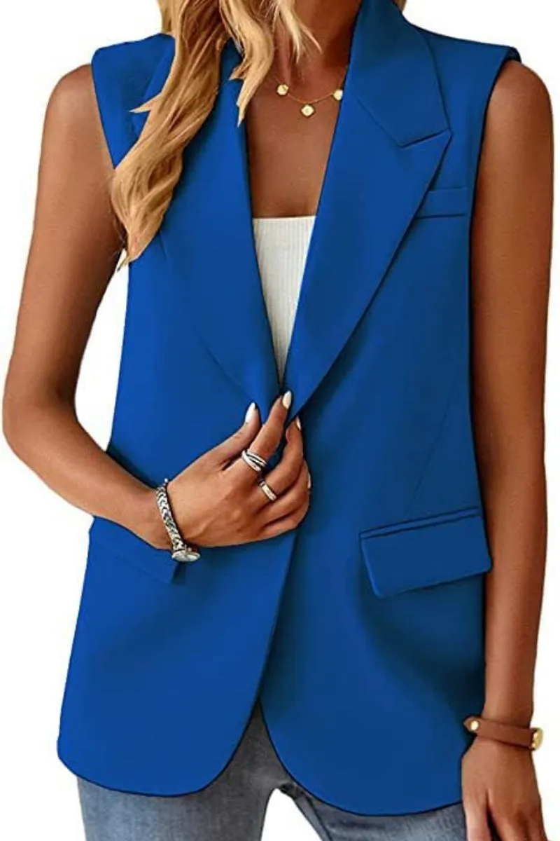 Chouyatou Women's Casual Business Blazer Vest Sleeveless Open Front Blazer Waistcoat with Pockets