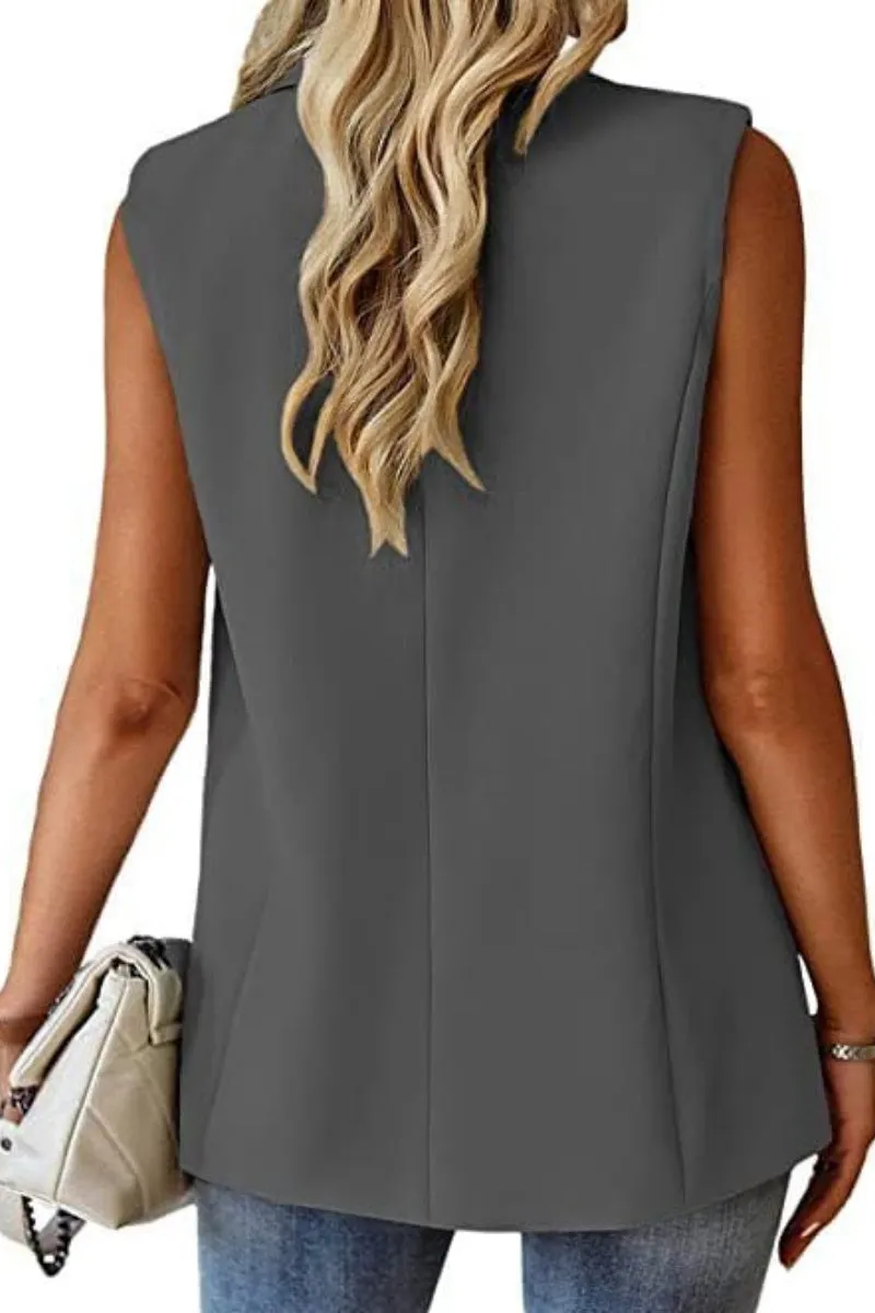 Chouyatou Women's Casual Business Blazer Vest Sleeveless Open Front Blazer Waistcoat with Pockets