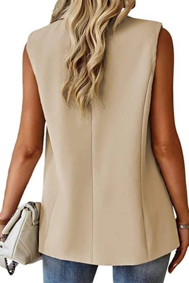 Chouyatou Women's Casual Business Blazer Vest Sleeveless Open Front Blazer Waistcoat with Pockets