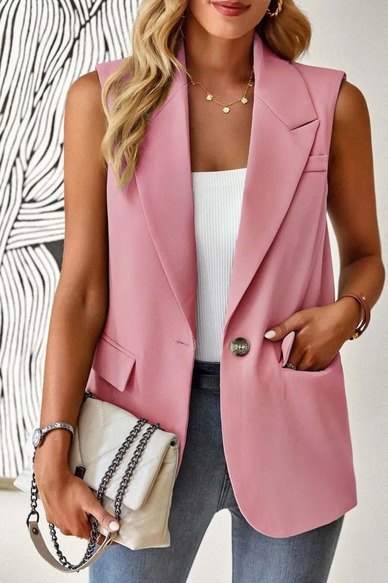 Chouyatou Women's Casual Business Blazer Vest Sleeveless Open Front Blazer Waistcoat with Pockets