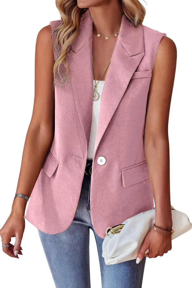 Chouyatou Women's Casual Business Blazer Vest Sleeveless Open Front Blazer Waistcoat with Pockets
