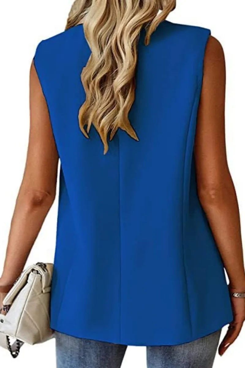 Chouyatou Women's Casual Business Blazer Vest Sleeveless Open Front Blazer Waistcoat with Pockets