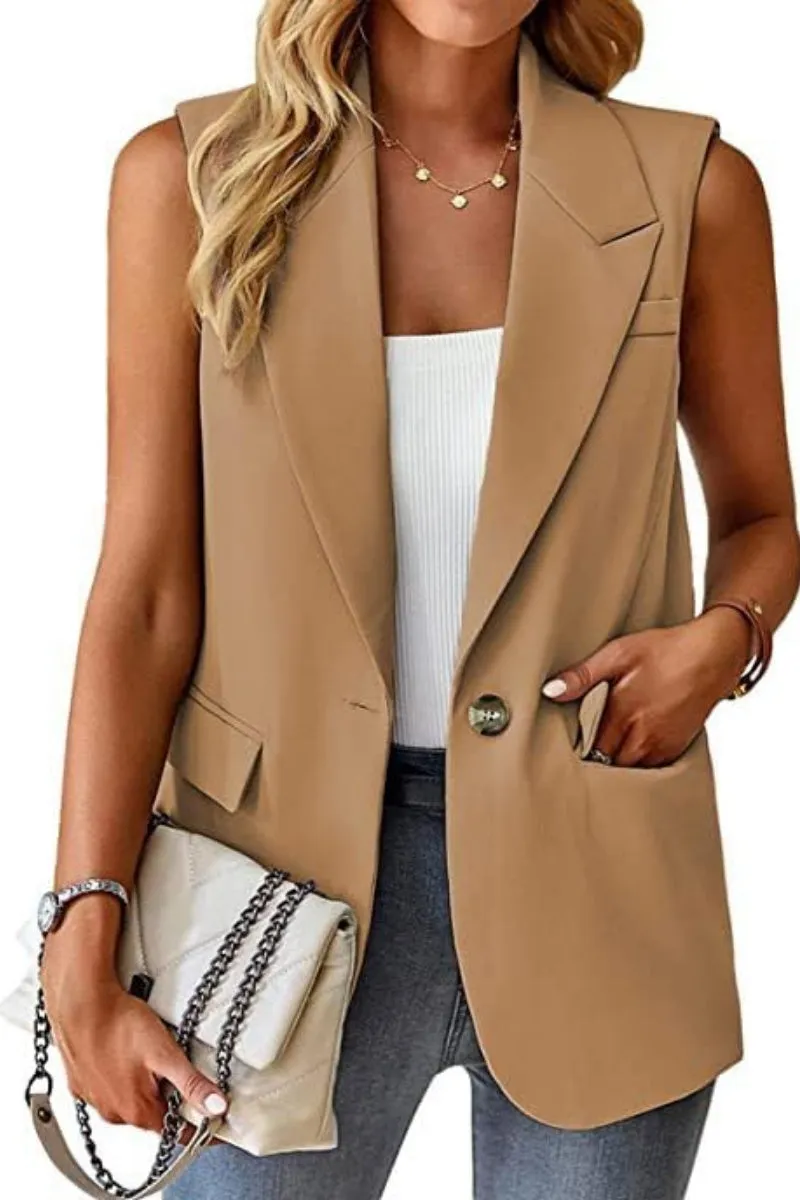 Chouyatou Women's Casual Business Blazer Vest Sleeveless Open Front Blazer Waistcoat with Pockets