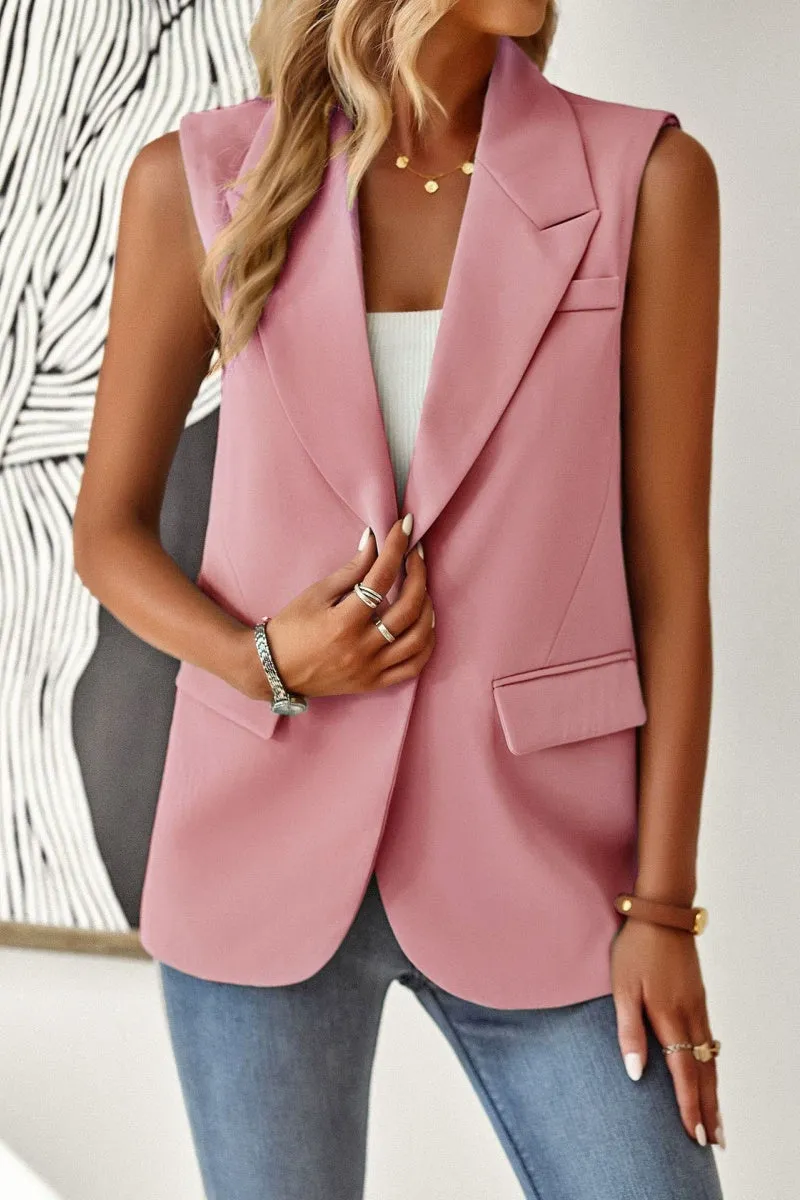 Chouyatou Women's Casual Business Blazer Vest Sleeveless Open Front Blazer Waistcoat with Pockets