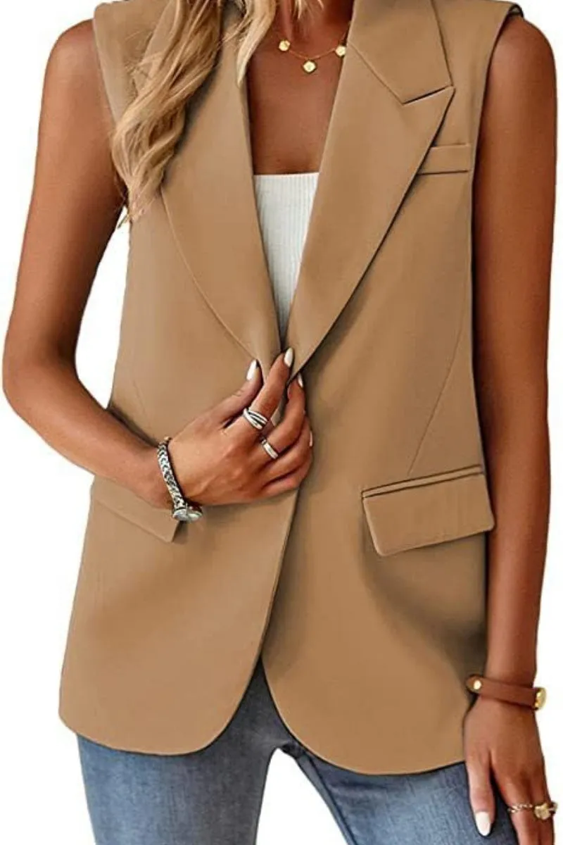 Chouyatou Women's Casual Business Blazer Vest Sleeveless Open Front Blazer Waistcoat with Pockets