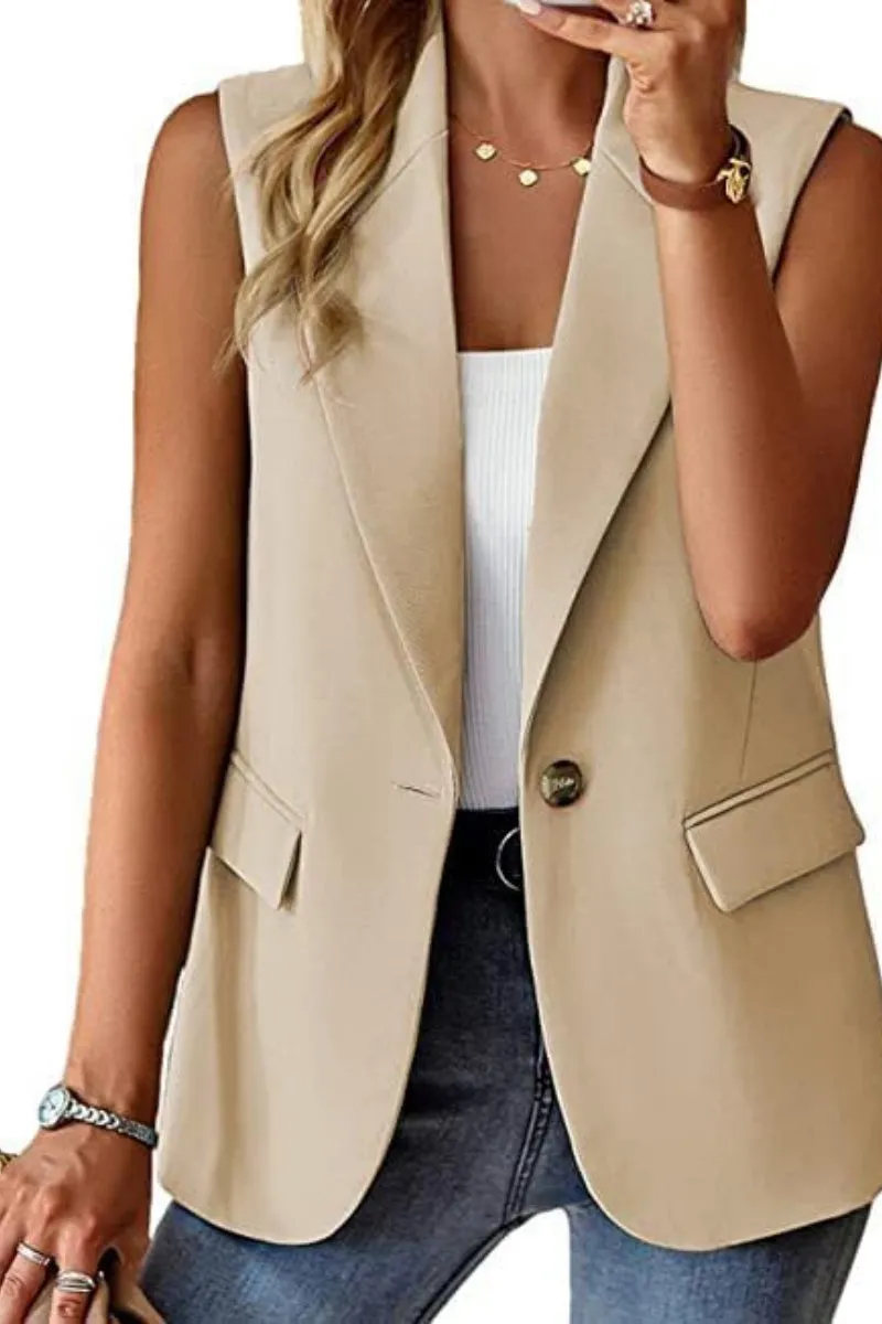 Chouyatou Women's Casual Business Blazer Vest Sleeveless Open Front Blazer Waistcoat with Pockets