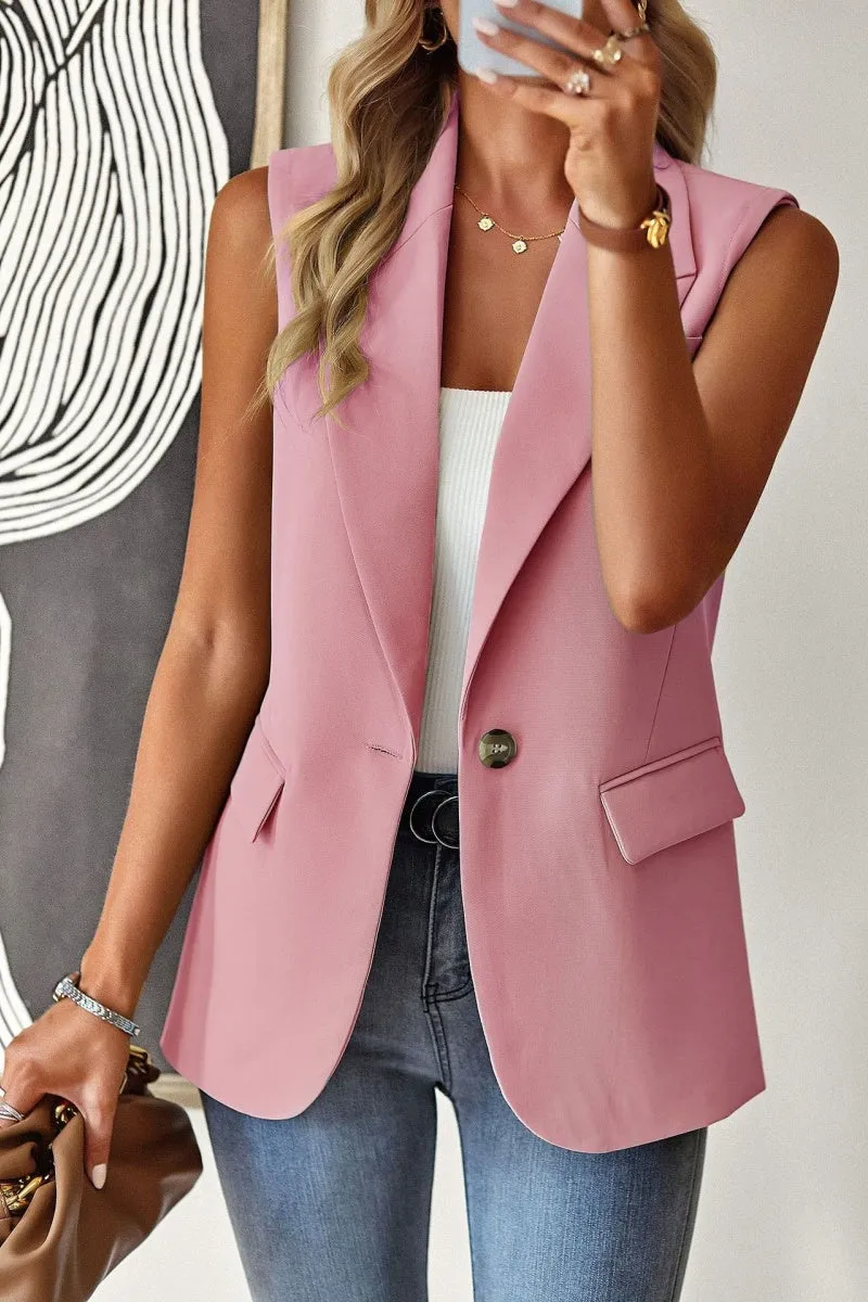Chouyatou Women's Casual Business Blazer Vest Sleeveless Open Front Blazer Waistcoat with Pockets