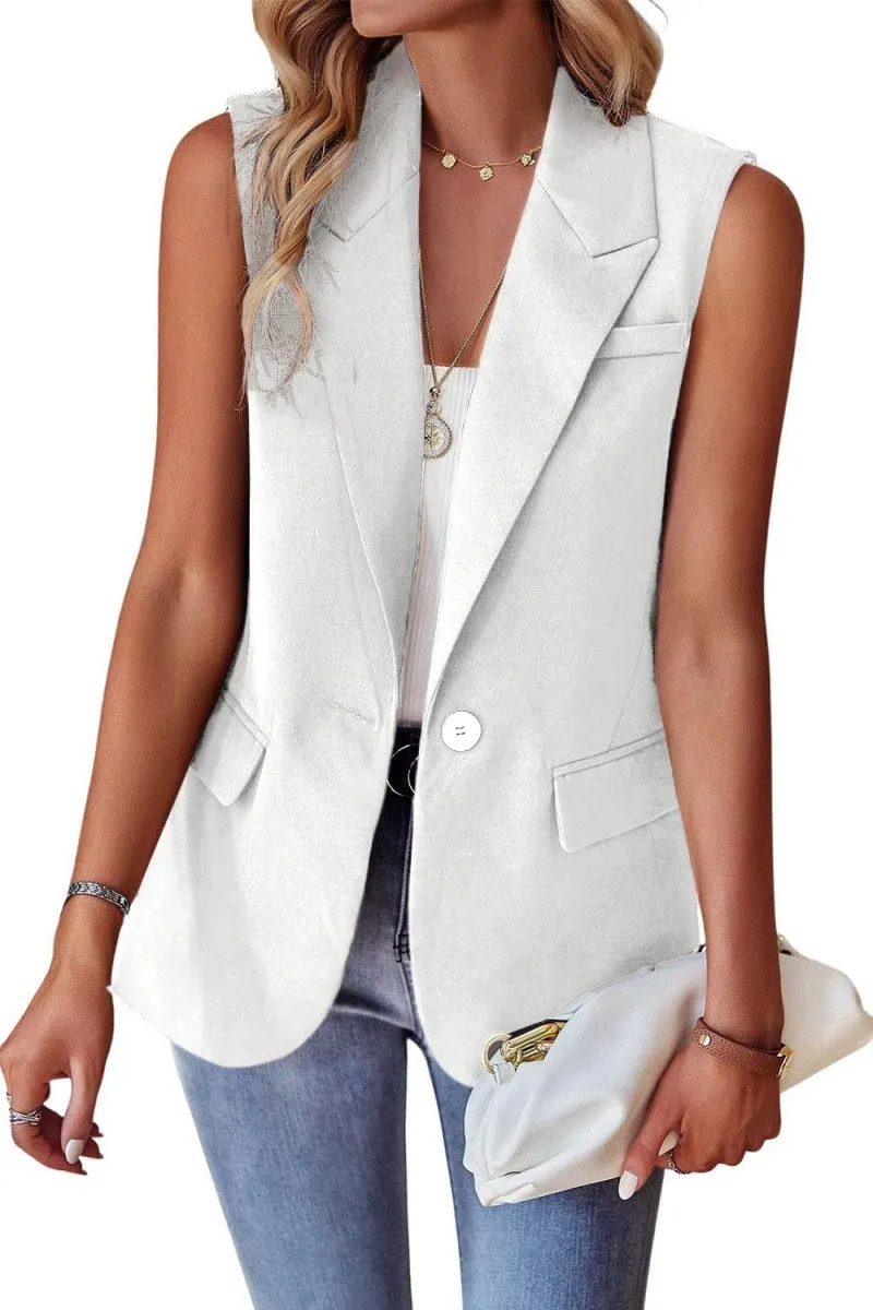 Chouyatou Women's Casual Business Blazer Vest Sleeveless Open Front Blazer Waistcoat with Pockets