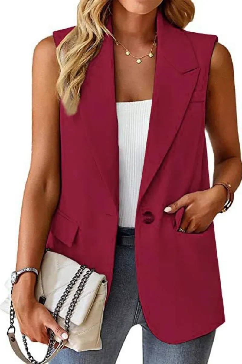 Chouyatou Women's Casual Business Blazer Vest Sleeveless Open Front Blazer Waistcoat with Pockets