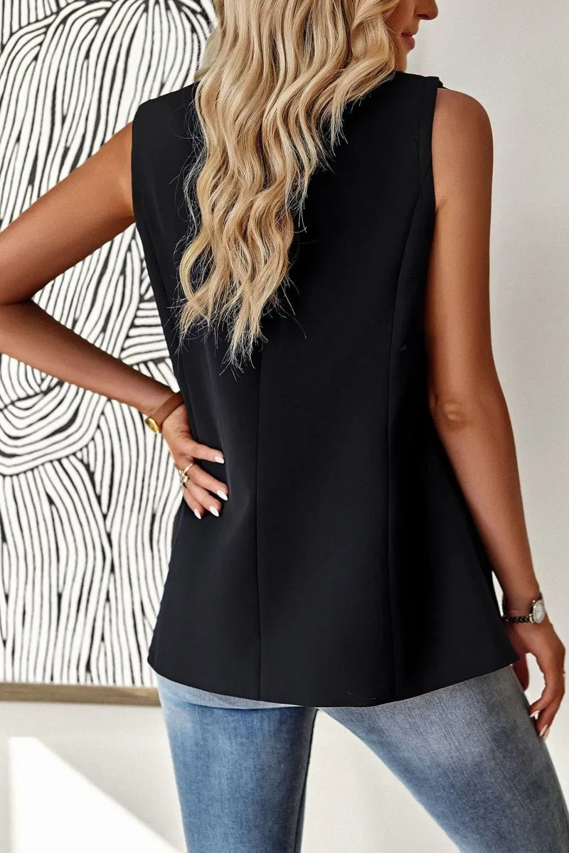Chouyatou Women's Casual Business Blazer Vest Sleeveless Open Front Blazer Waistcoat with Pockets