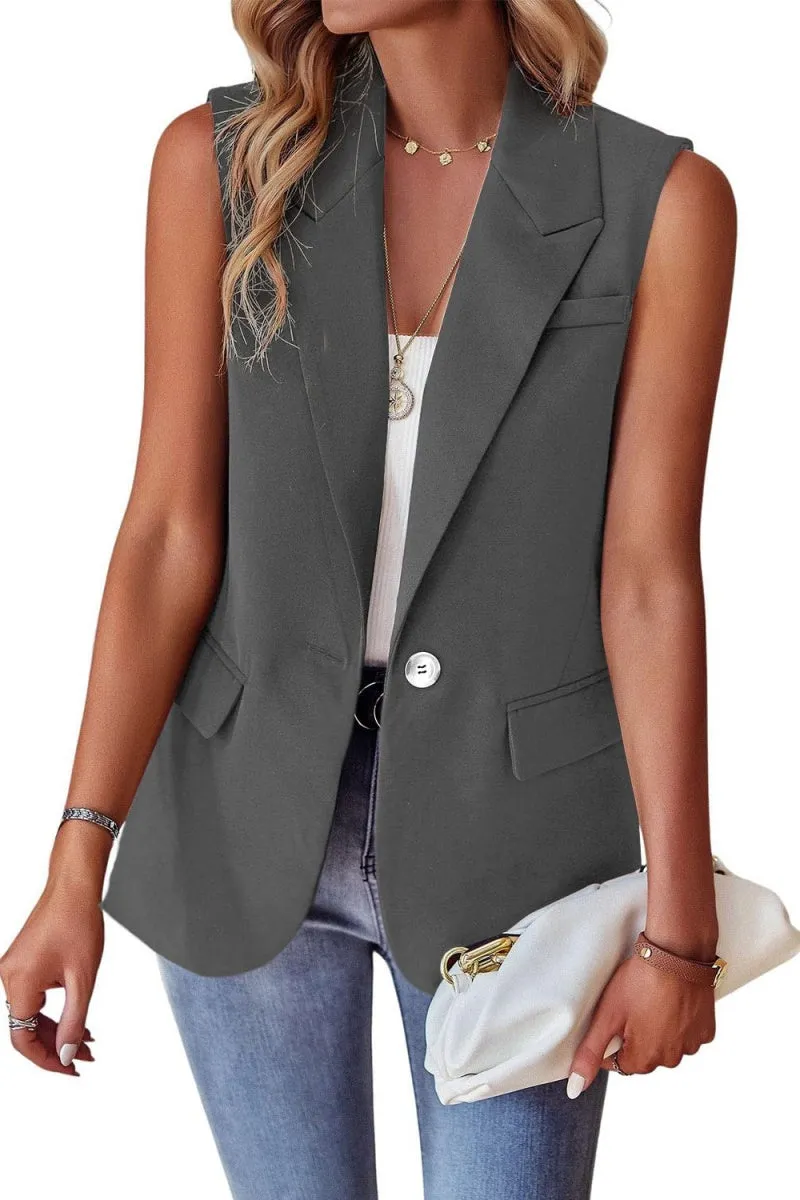 Chouyatou Women's Casual Business Blazer Vest Sleeveless Open Front Blazer Waistcoat with Pockets