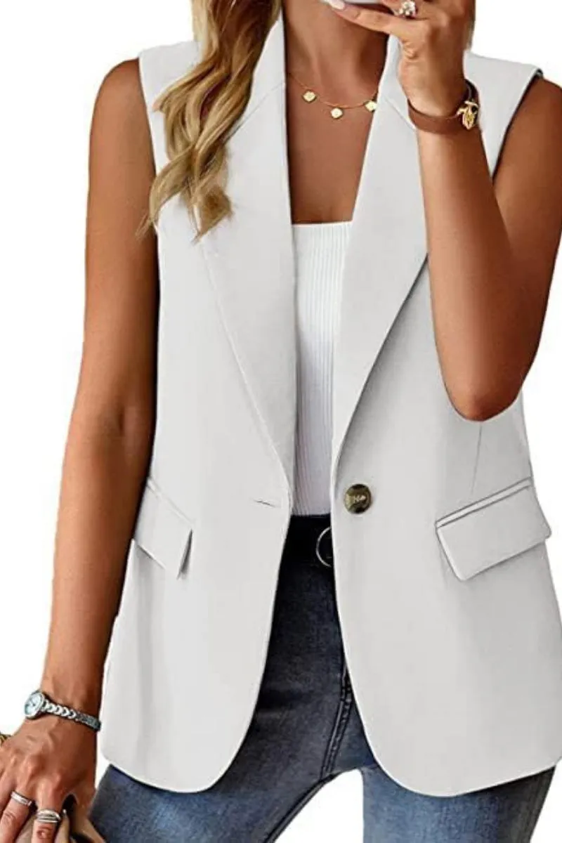 Chouyatou Women's Casual Business Blazer Vest Sleeveless Open Front Blazer Waistcoat with Pockets
