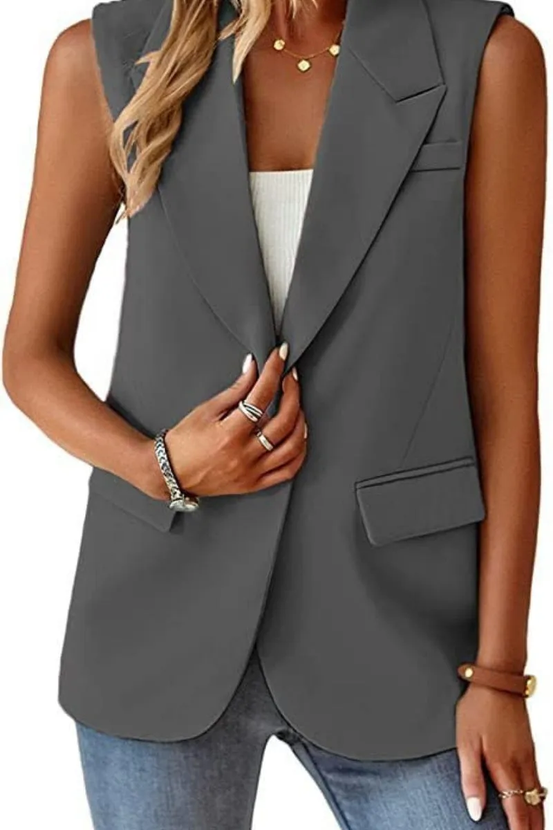 Chouyatou Women's Casual Business Blazer Vest Sleeveless Open Front Blazer Waistcoat with Pockets