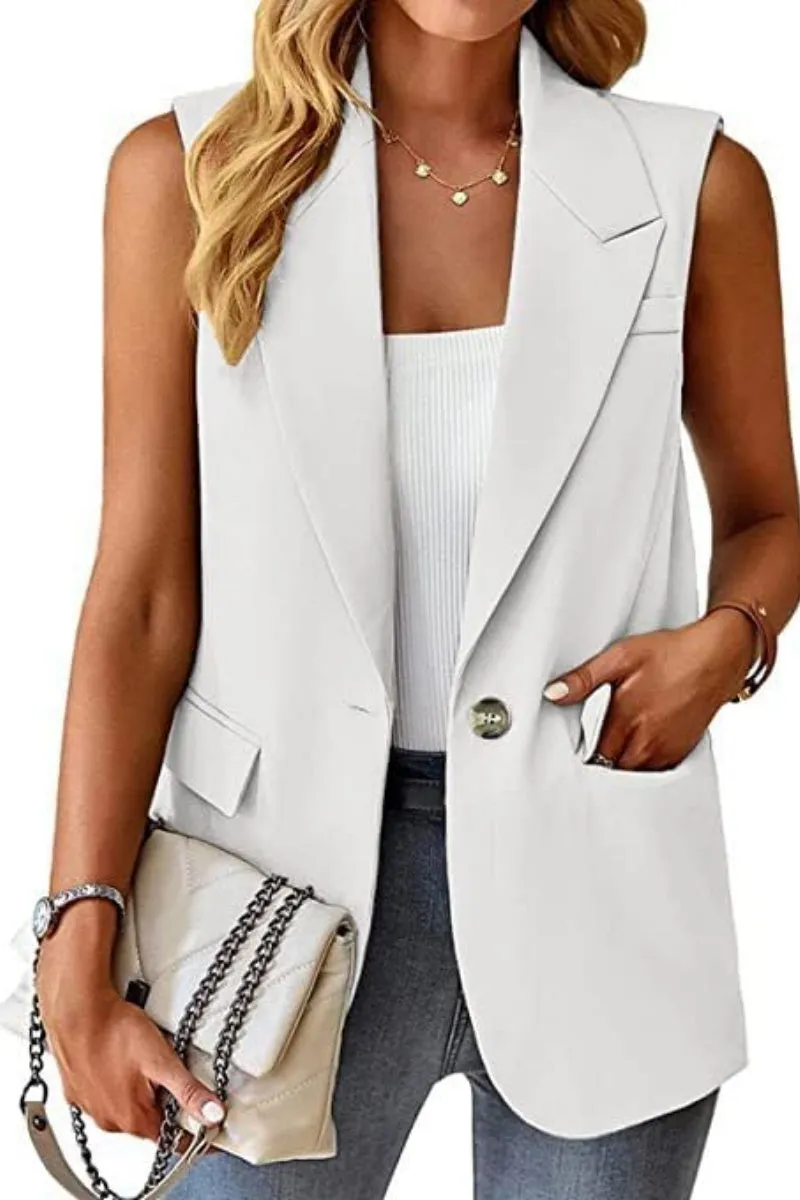 Chouyatou Women's Casual Business Blazer Vest Sleeveless Open Front Blazer Waistcoat with Pockets