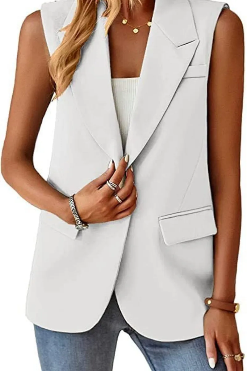Chouyatou Women's Casual Business Blazer Vest Sleeveless Open Front Blazer Waistcoat with Pockets