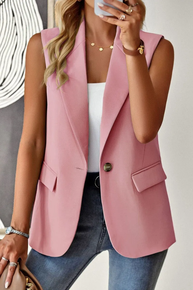 Chouyatou Women's Casual Business Blazer Vest Sleeveless Open Front Blazer Waistcoat with Pockets