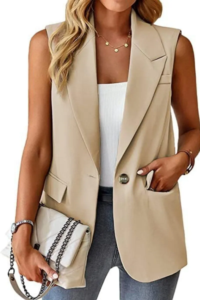 Chouyatou Women's Casual Business Blazer Vest Sleeveless Open Front Blazer Waistcoat with Pockets