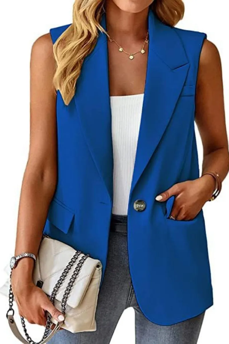 Chouyatou Women's Casual Business Blazer Vest Sleeveless Open Front Blazer Waistcoat with Pockets