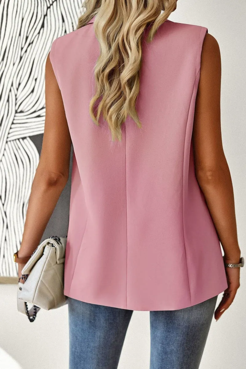 Chouyatou Women's Casual Business Blazer Vest Sleeveless Open Front Blazer Waistcoat with Pockets