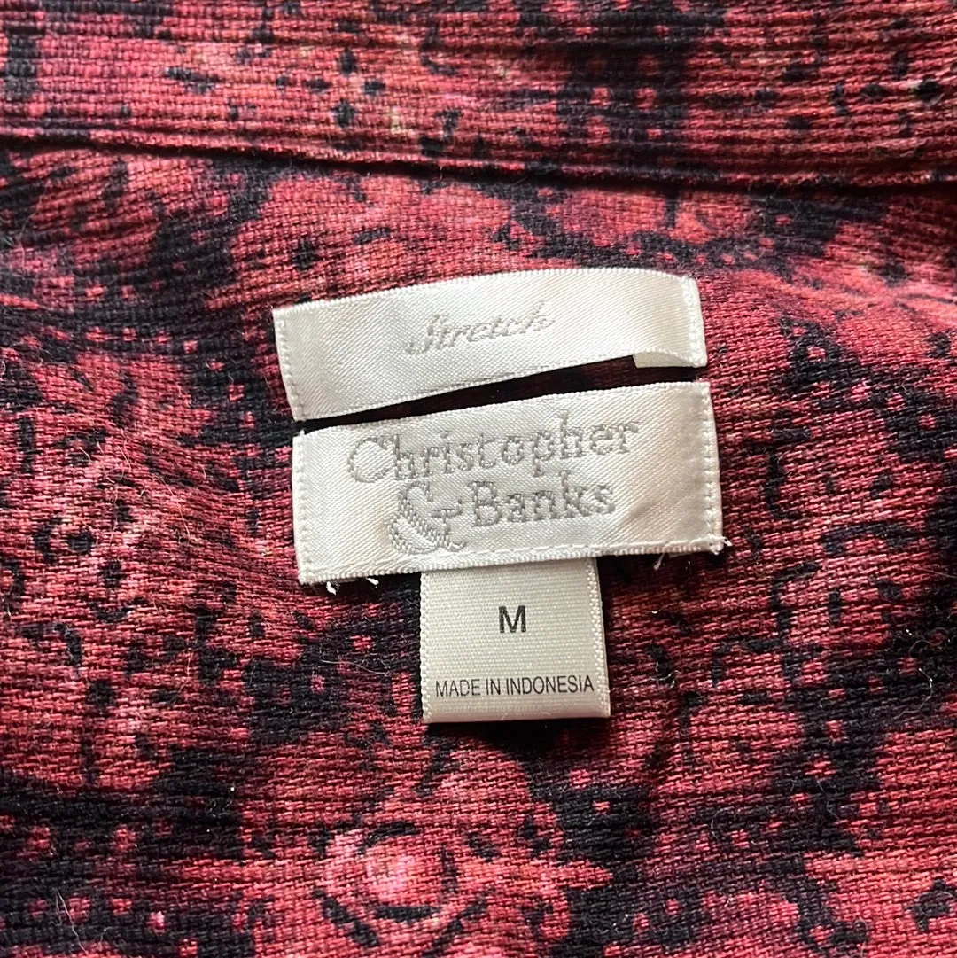 Christopher and Banks red black Print Corduroy Jacket -- M