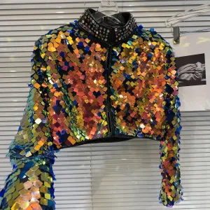 Colorful Gradient Sequins Diamond Jackets
