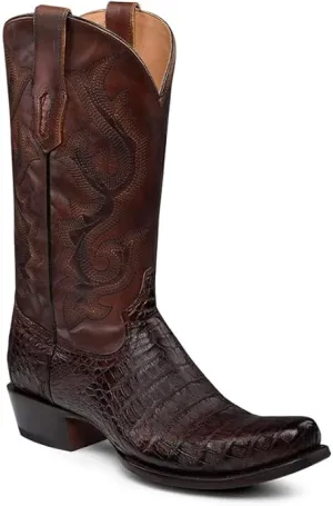 Corral Men's Brown Caiman Embroidery Narrow Square Toe