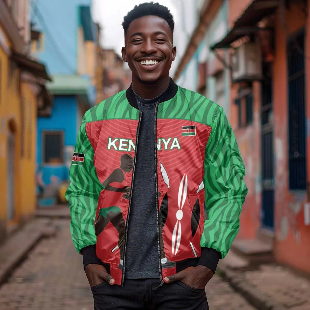 Custom Afro Athletics Kenya Bomber Jacket Kenyan Runner - Maasai Shield LT15