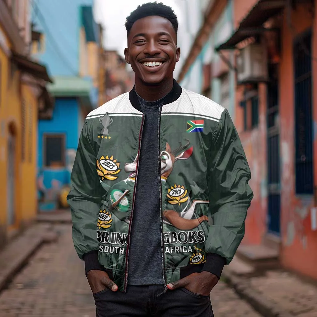 Custom South Africa Rugby Bomber Jacket Springboks 4th Champions World Cup Proud Bokke LT14