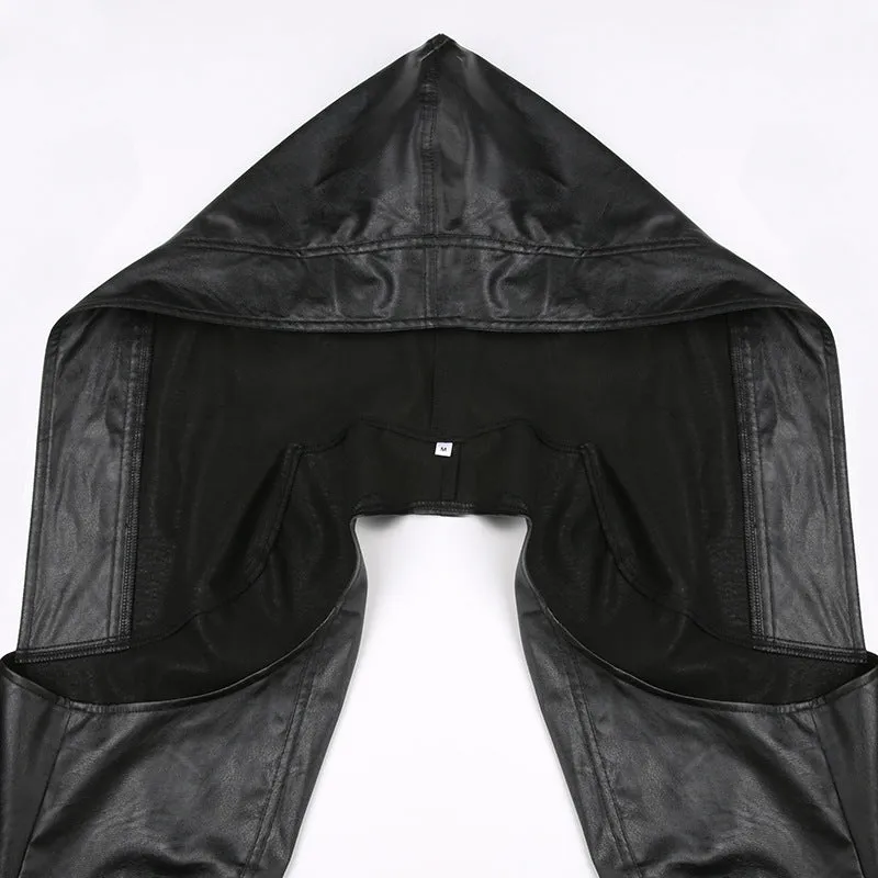 Cyberpunk Dark Gothic PU Crop Jacket - Women’s Harajuku Streetwear Hoodie