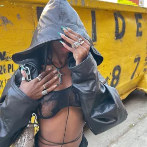 Cyberpunk Dark Gothic PU Crop Jacket - Women’s Harajuku Streetwear Hoodie