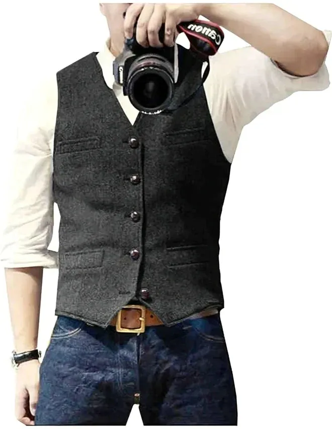 Denim Blazer Vest for Men, V-Neck