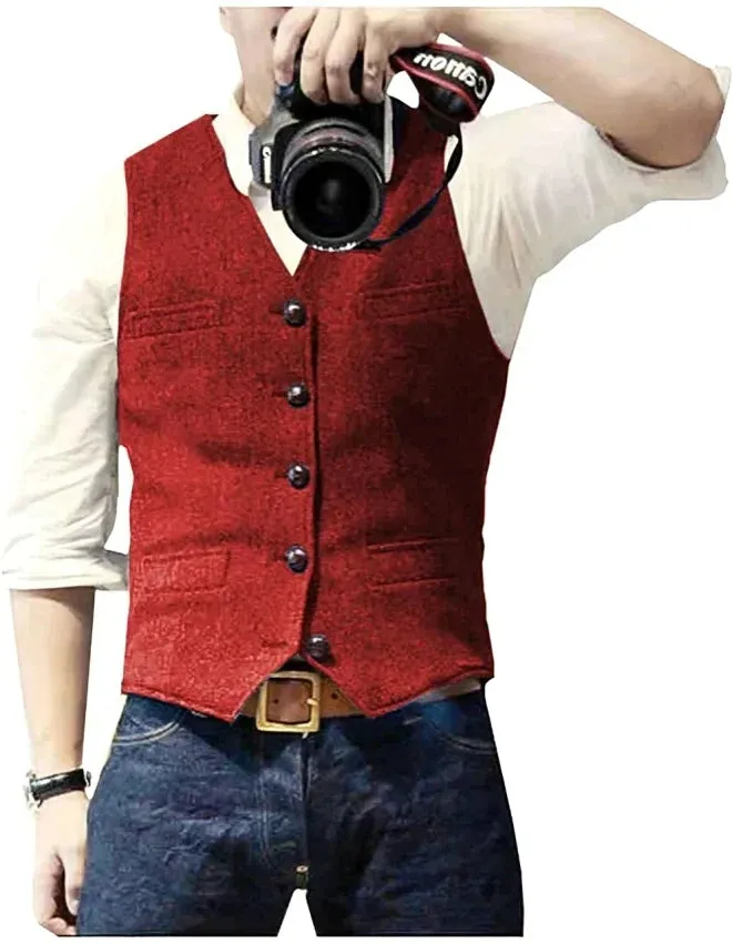 Denim Blazer Vest for Men, V-Neck