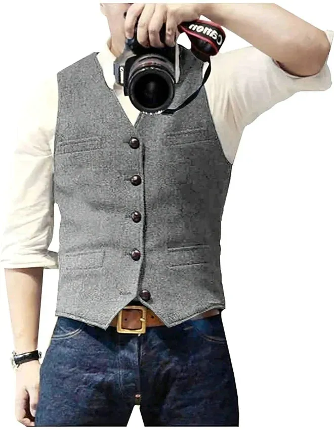 Denim Blazer Vest for Men, V-Neck