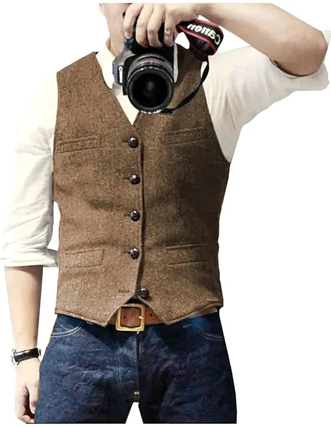 Denim Blazer Vest for Men, V-Neck