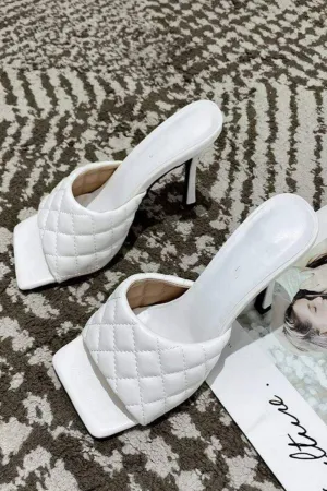 Diamond Peep Toe High Heel Slipper Sandals - White