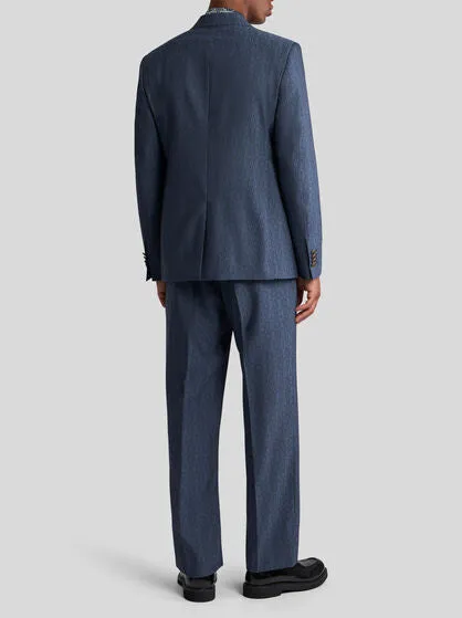 Dual-Material Double-Breasted Blazer