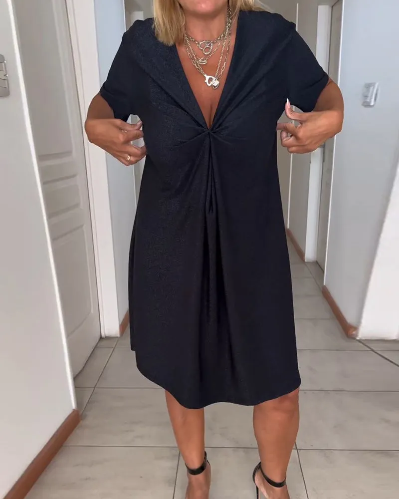 Elegant V-Neck Knot Front Dress | Chic & Flowy