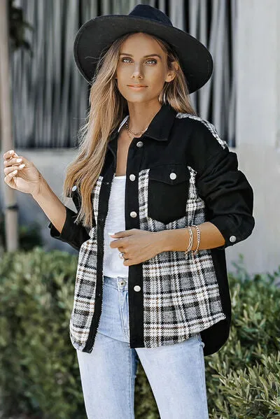Elysa Plaid Pocketed Button Up Denim Jacket