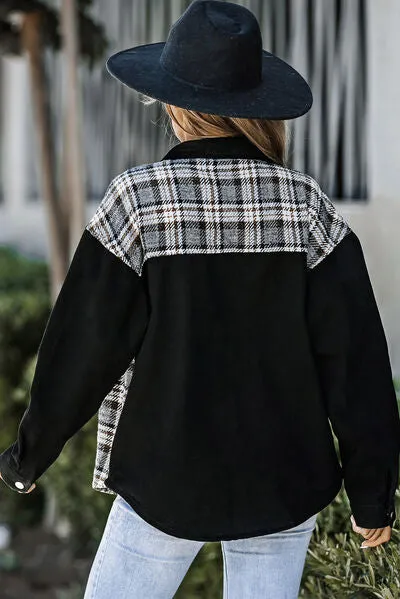 Elysa Plaid Pocketed Button Up Denim Jacket