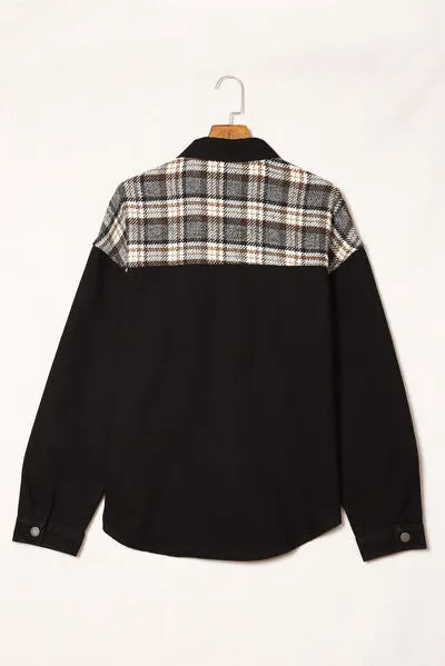 Elysa Plaid Pocketed Button Up Denim Jacket