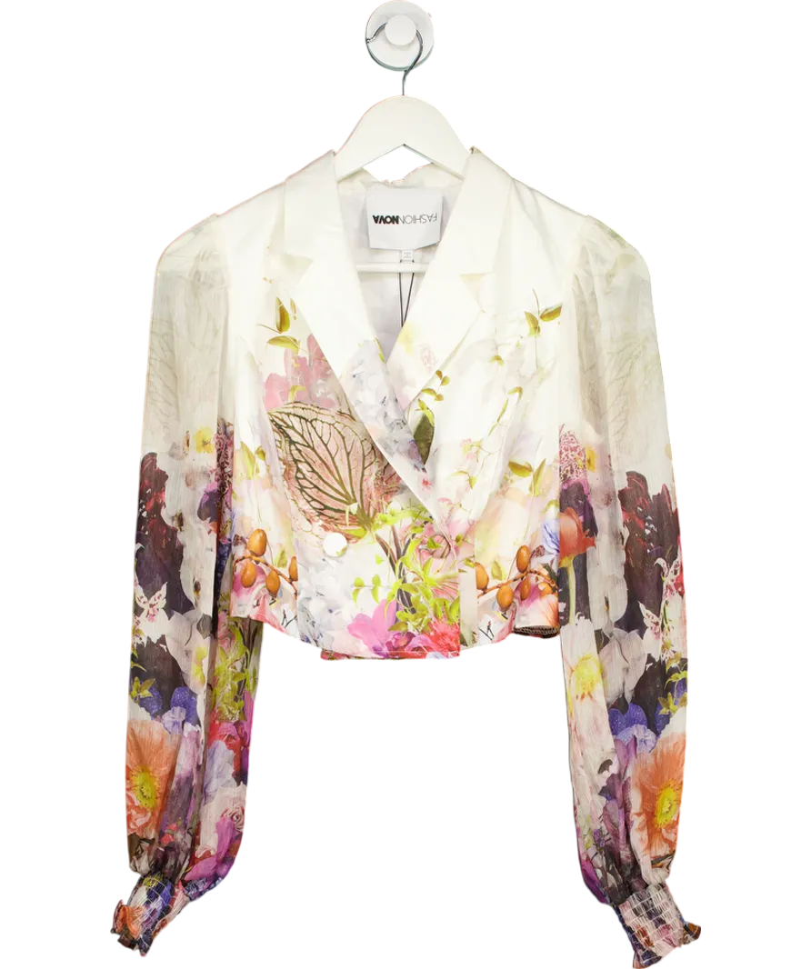 Fashion Nova White Secret Garden Blazer - White/combo UK XS
