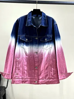 Fashion Women Lapel Long Sleeve Straight Loose Denim Jackets