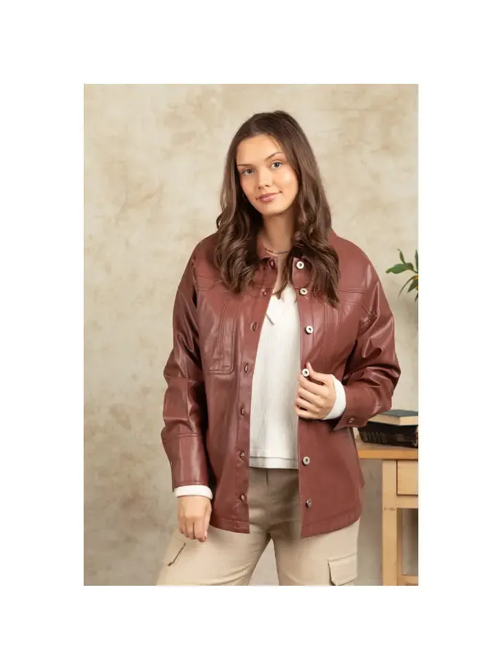 Faux Leather Oversized Casual Shacket Jacket Blazer