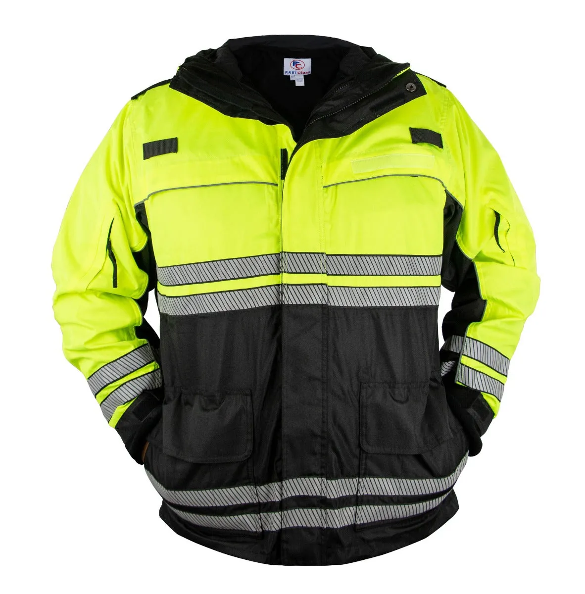 FIRST CLASS HIGH VISIBILITY PARKA WITH REFLECTIVE STRIPING