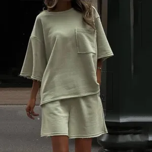 Fizz Oversized Pocket Tee & Raw Hem Shorts Set