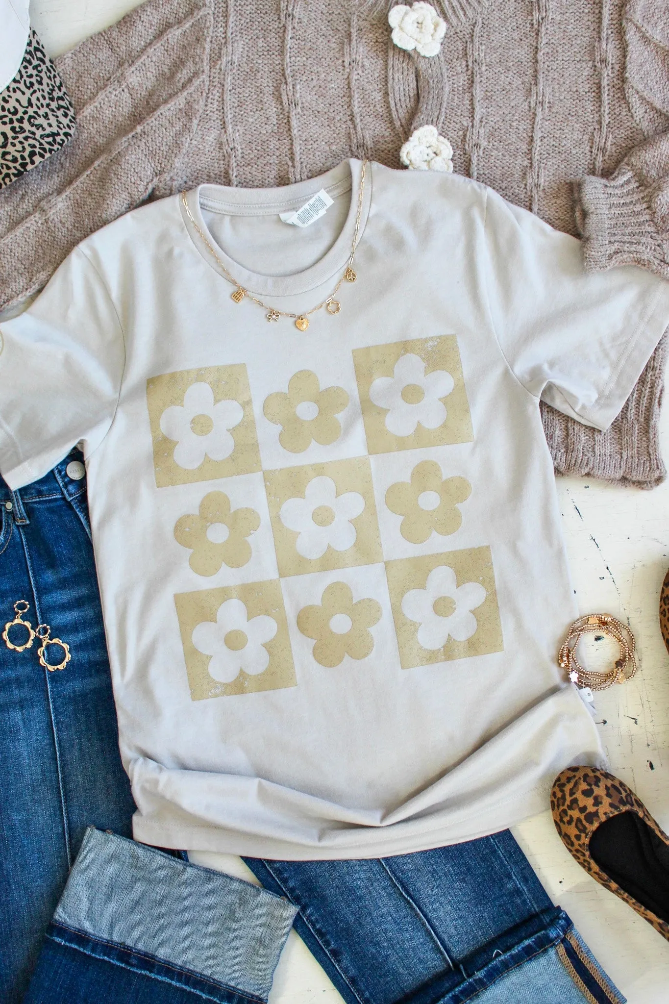 Flower Pop Graphic Tee • Beige