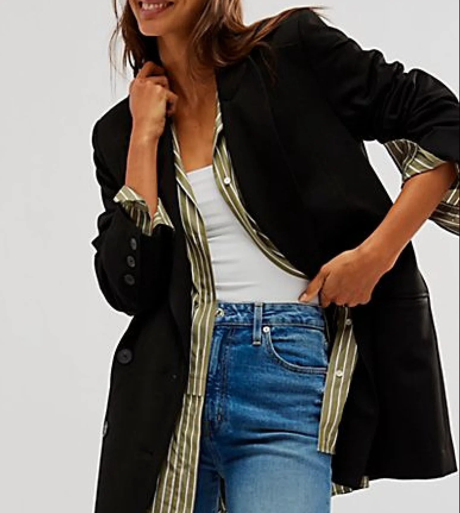 Free People Premium Black Maxima Relaxed Longline Blazer Jacket UK XS